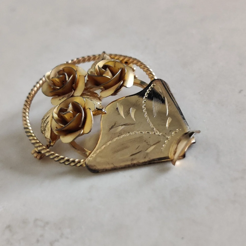 Vintage Bond Boyd Gold over Sterling Silver Flower Vase Pin - Picture 10 of 13